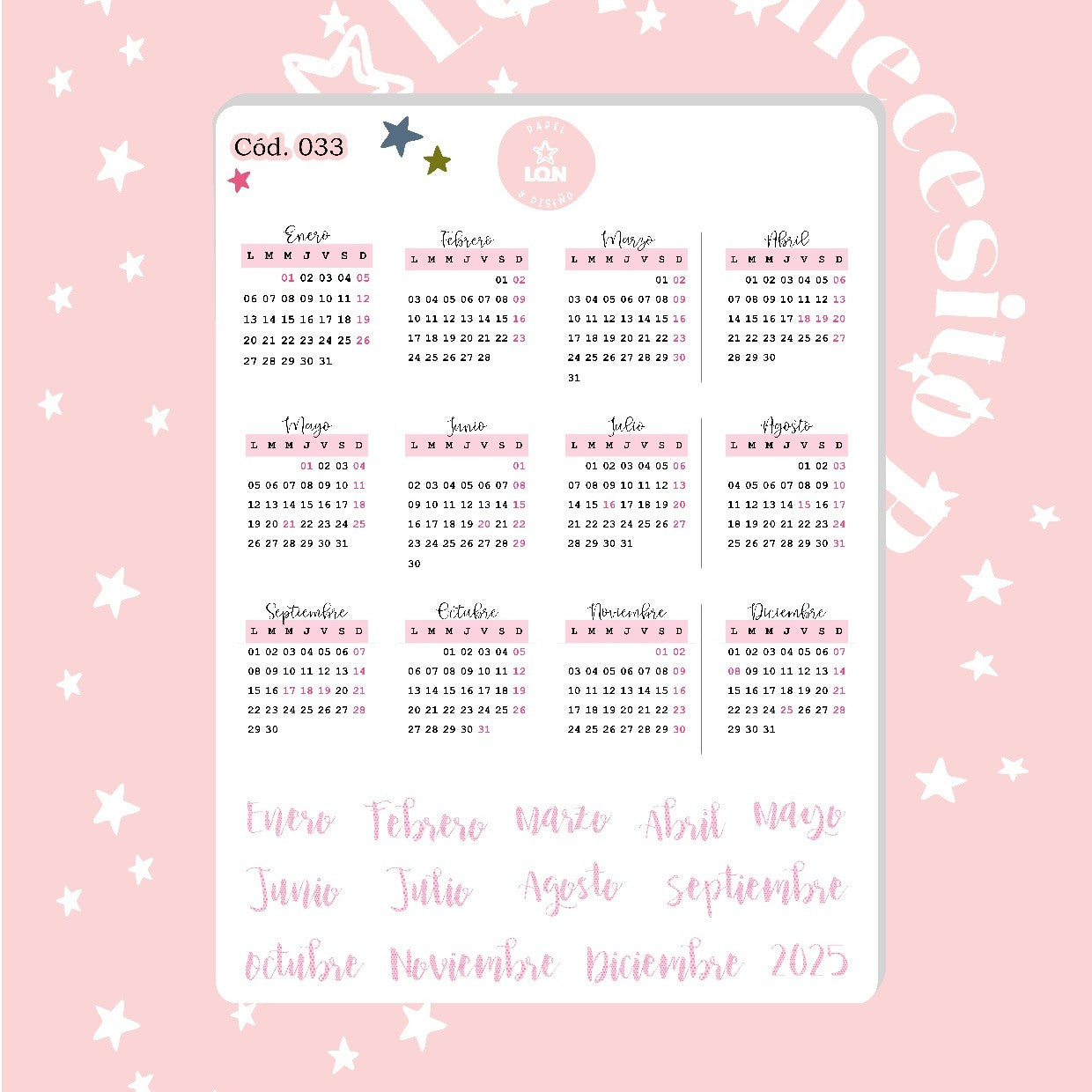 Sticker calendario rosado 033
