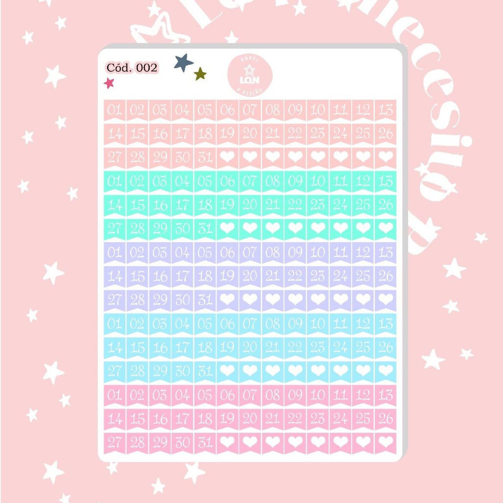 Sticker números para meses y dias de la semana 002