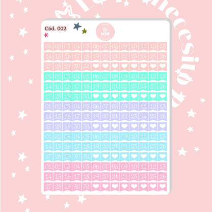 Sticker números para meses y dias de la semana 002