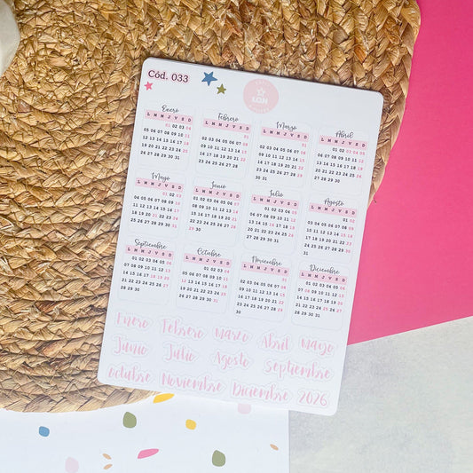 Sticker calendario rosado 033
