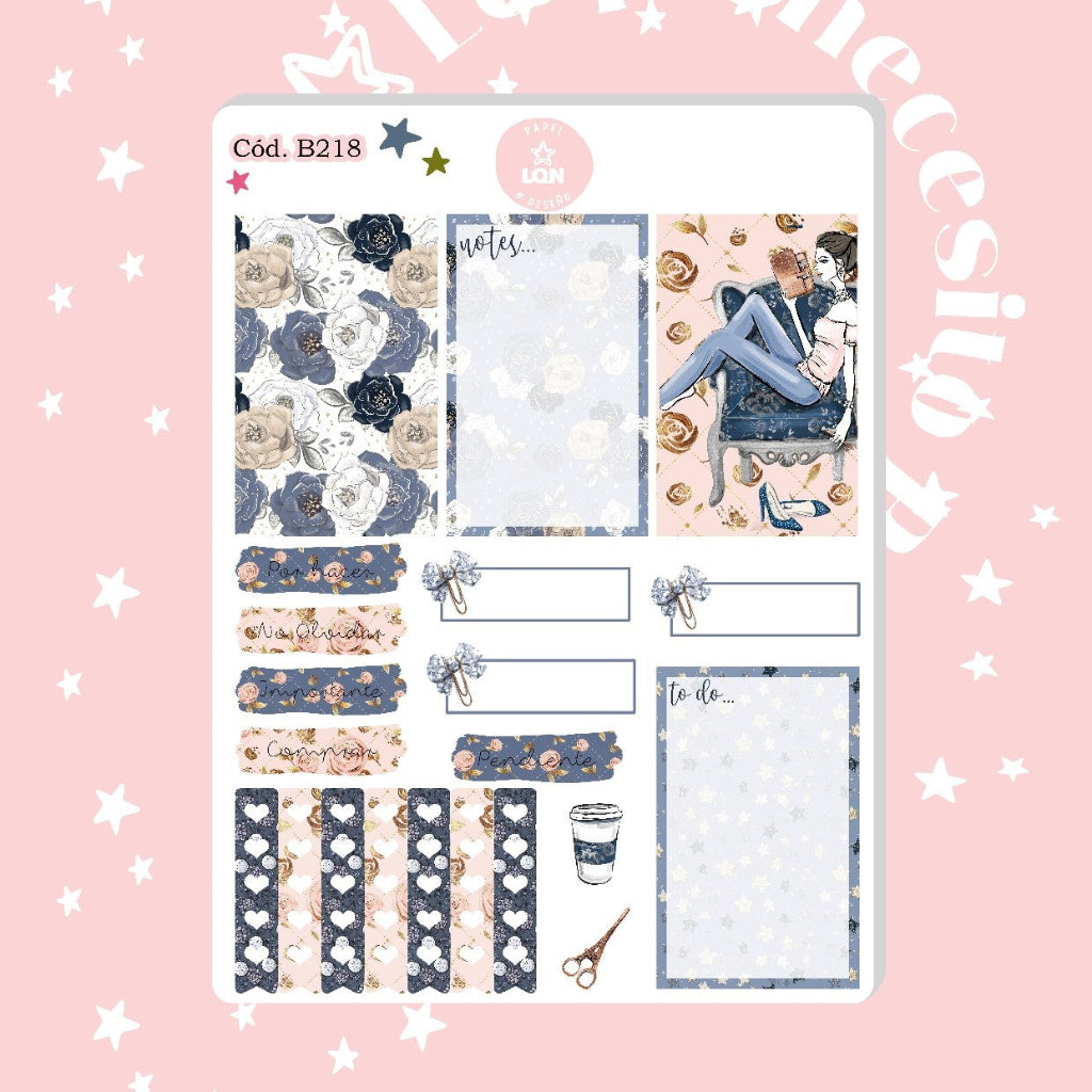 Sticker planner azul decorativo 218
