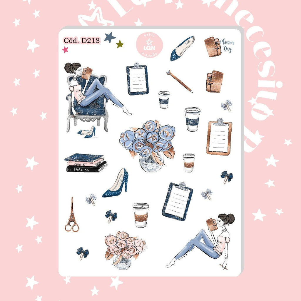 Sticker planner azul decorativo 218