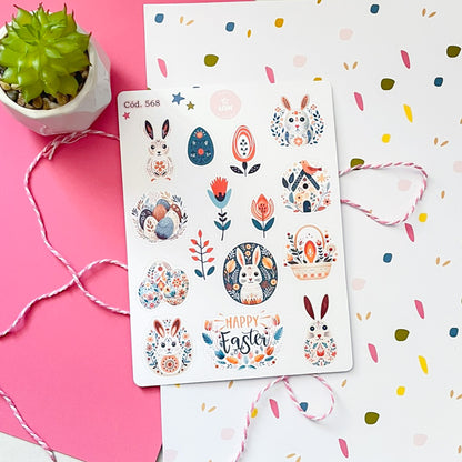 Sticker Pascua de resurreccion conejitos 568