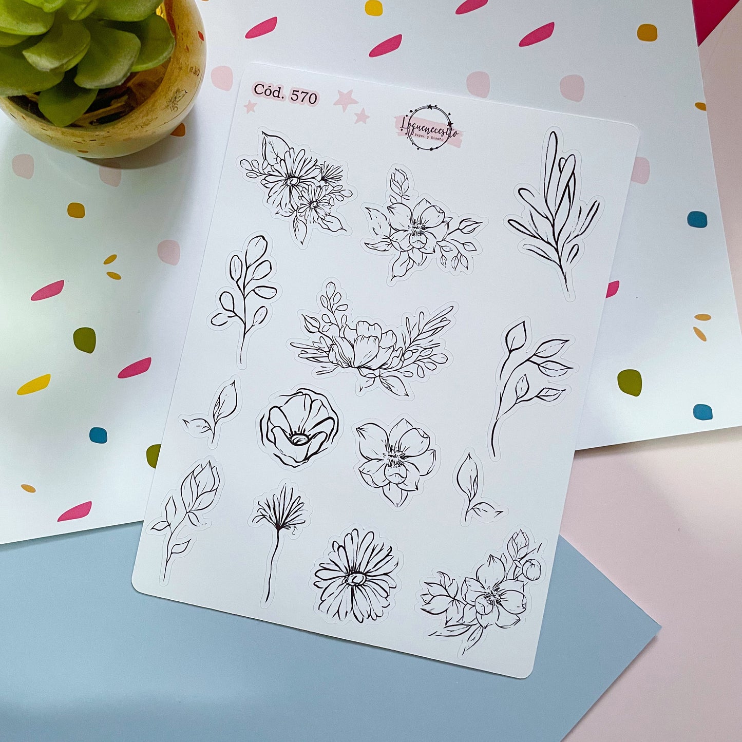 Sticker decorativo floral line art 570
