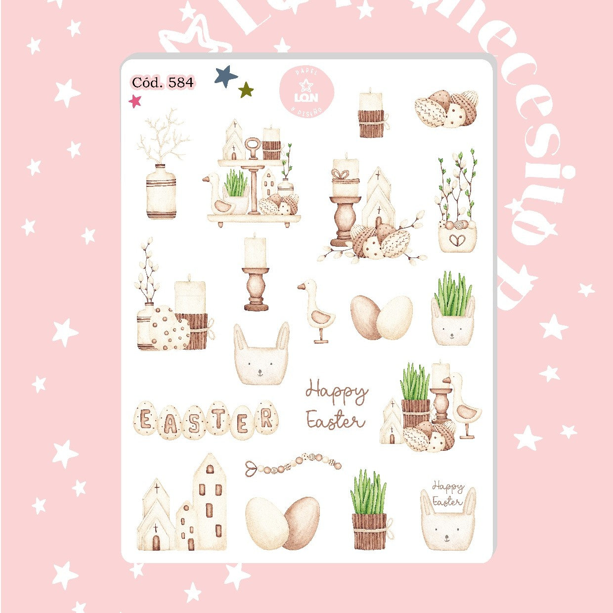 Sticker pascua de resurrección conejitos 584