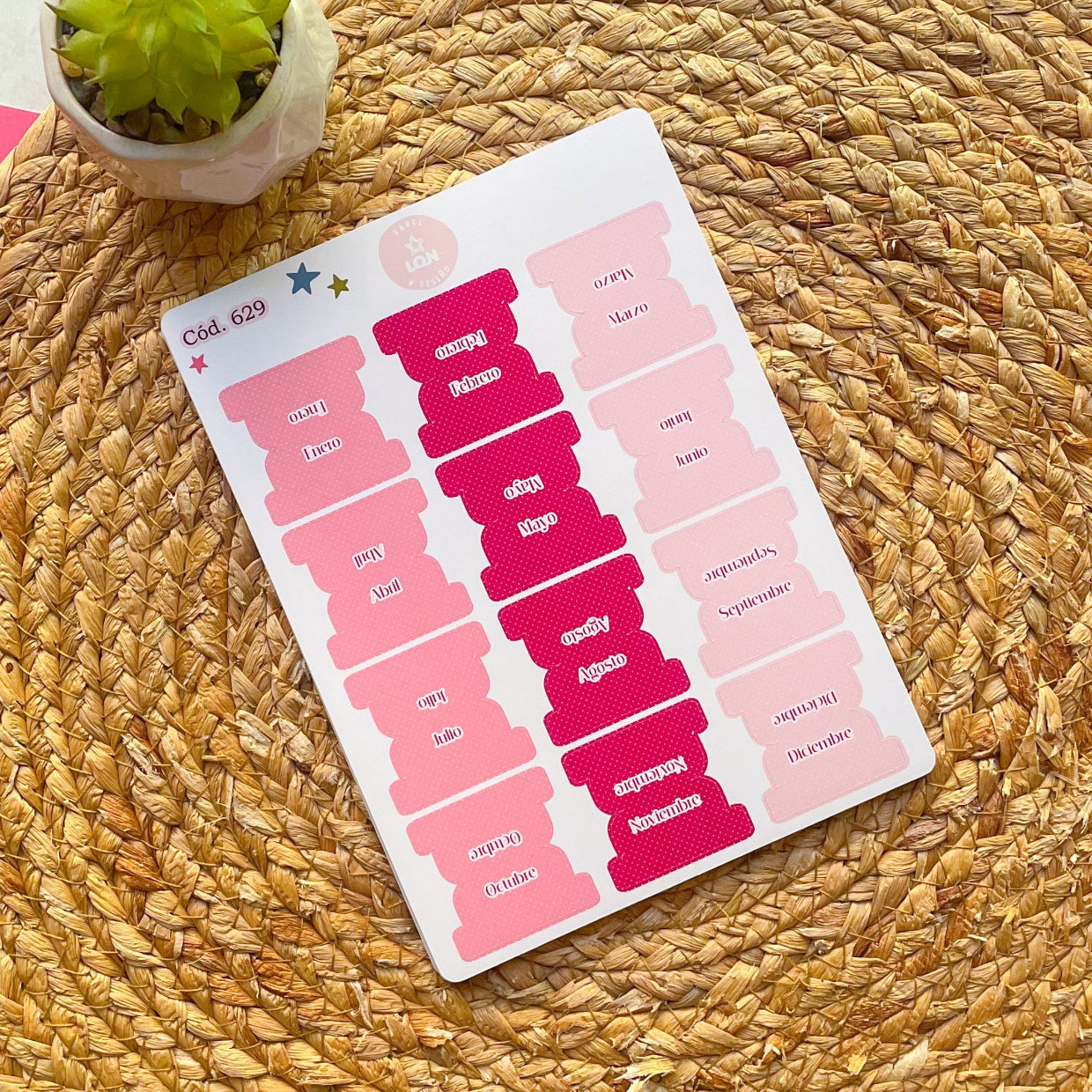 Sticker pestañas tabs meses polka dot 629