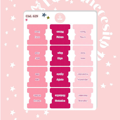 Sticker pestañas tabs meses polka dot 629