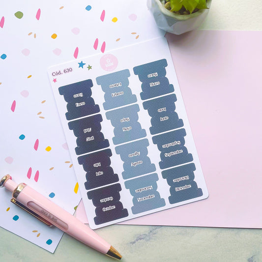 Sticker pestañas tabs meses polka dot 630