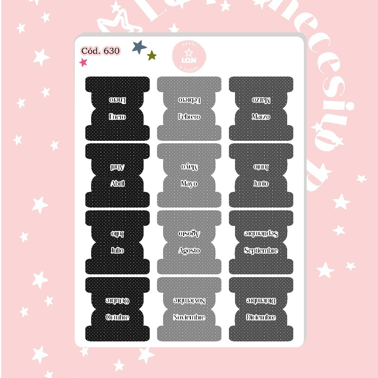 Sticker pestañas tabs meses polka dot 630