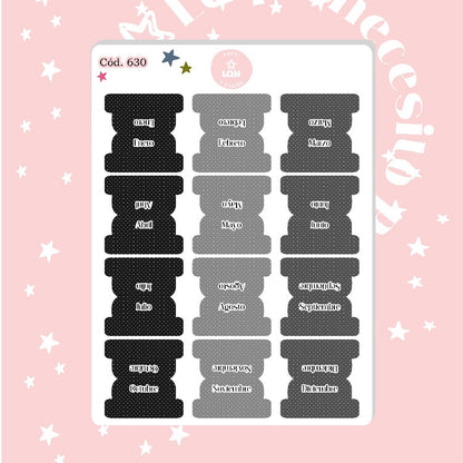 Sticker pestañas tabs meses polka dot 630
