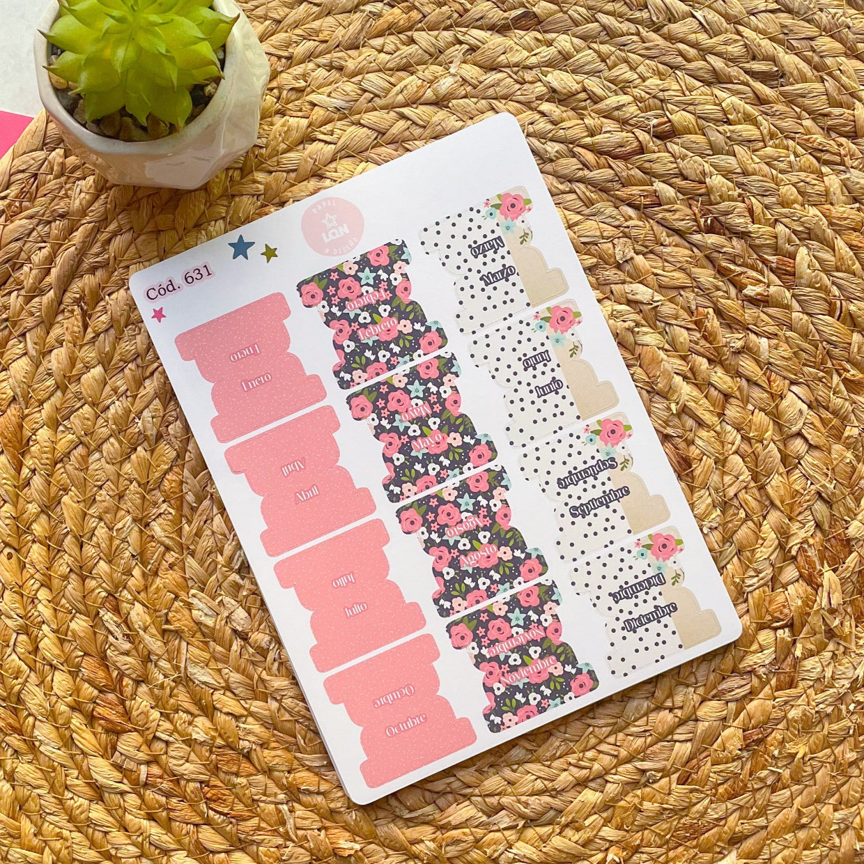 Sticker pestañas tabs meses floral 631