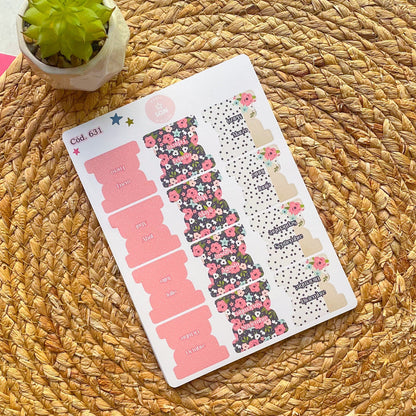 Sticker pestañas tabs meses floral 631