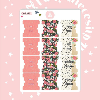 Sticker pestañas tabs meses floral 631