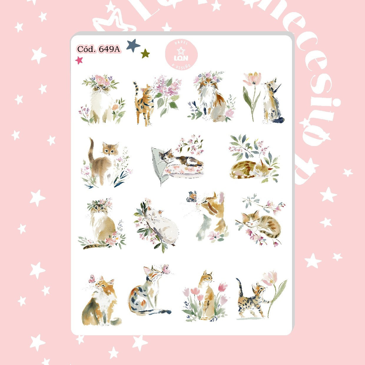Sticker Gatitos acuarela 649