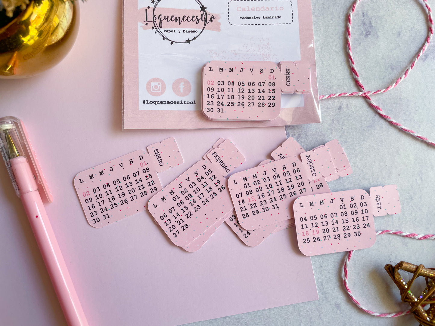 Calendario con pestaña tab adhesivo rosa